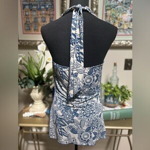 Y2K CREATIVE DESIGN WORKS FLORAL PAISLEY COWL NECK TIE BACK HALTER TOP SZ M